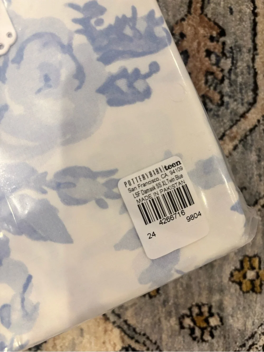 POTTERY BARN TEEN LOVESHACKFANCY GARDEN DAMASK ORGANIC SHEET SET TWIN XL BLUE
